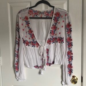 Tie front Embroidered top